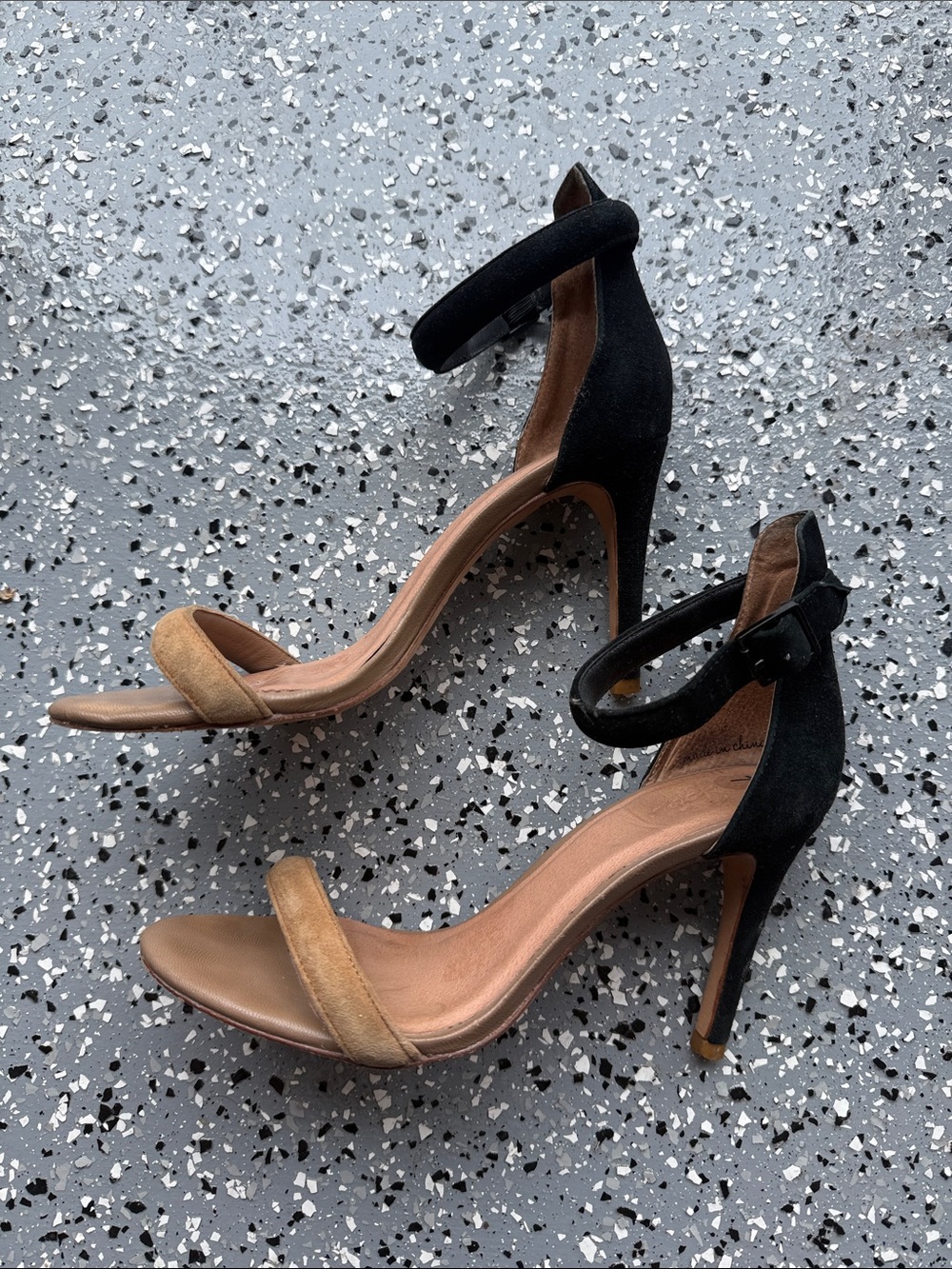 Joie Black and Tan Open-Toe Ankle-Strap Heels